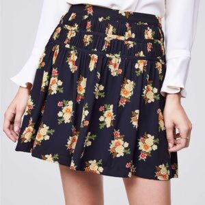 NWT LOFT Black Floral A-Line Mini Skirt | Size 8 | Pleated | Flared | Lined